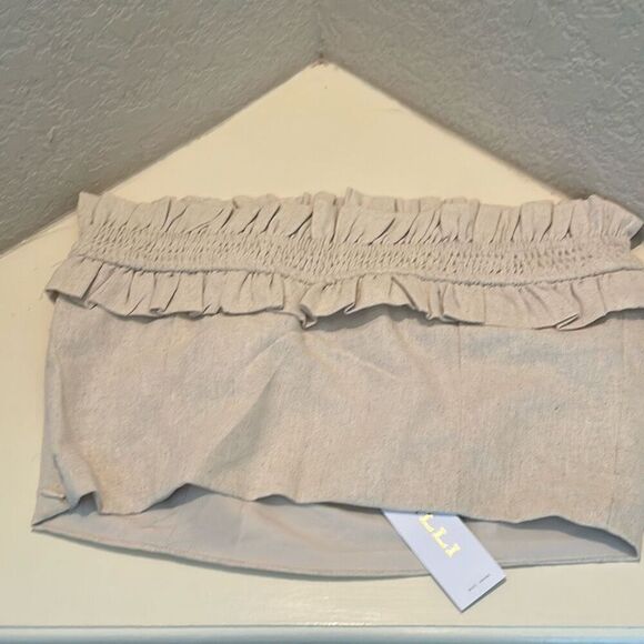 Gilli Size M Linen Blend Strapless Smocked Top Cream Coastal Contemporary NWT - Picture 8 of 11